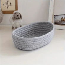 1/3pcs Handmade Woven Storage Basket, Bohemian Style Desktop Organizer Basket, Bathroom Vanity Organizer, Kitchen Snack & Candy Rack, Toy Storage Bin, Home Decor Basket, Gift Basket, Cosmetic Organizer Basket - Light Grey - View 12