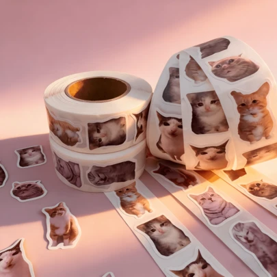 500pcs Cat Themed Self-Adhesive Paper Roll, This Roll Of Self-Adhesive Paper Features A Cat Theme, With A Playful And Adorable Feel. They Are An Ideal Choice For Decorating DIY Notebooks And Laptops, Can Enhance The Sealing Of Envelopes And Packaging, And Add A Glossy Touch To Items Like Phones, Tablets, And Pencil Cases.