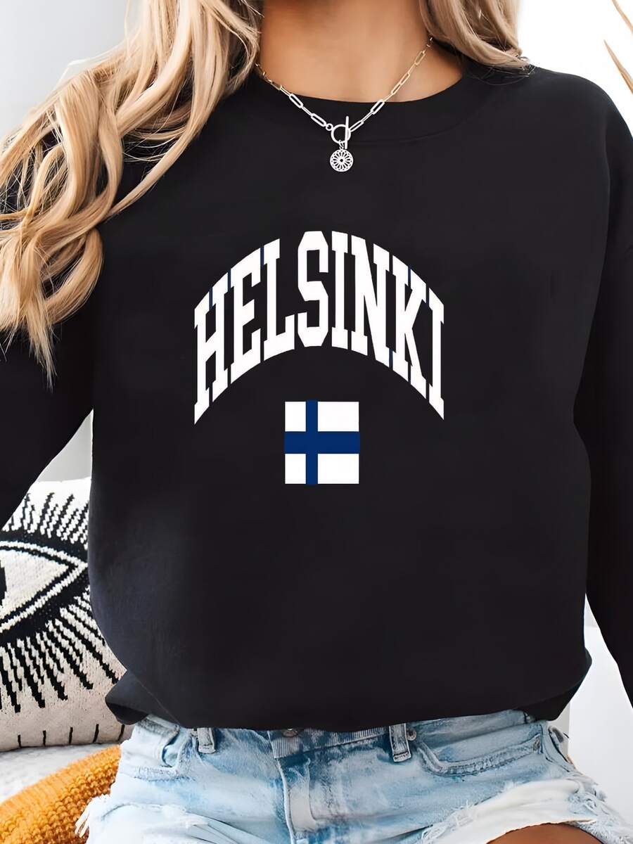 Helsinki Sudadera, Helsinki Camisa, Helsinki Finlandia, Finlandia Camiseta, Bandera Finlandesa, República De Finlandia, Finlandia Camisetas De Fútbol Sudadera - Negro - Ver 1