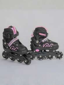 Patines en Línea Ajustables para Niño y Niña con 8 Ruedas de Luces LED - Kit para Principiantes con Triple Protección, Ideal para Regalo al Aire Libre - Rosa - Ver 4