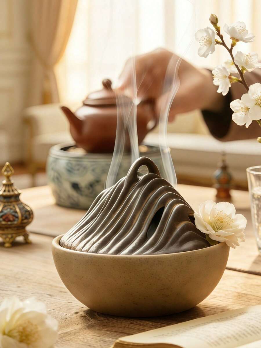 1个山形香炉创意倒流香炉,适用于家居香薰和装饰——艺术陶瓷香氛扩散器,独特的波浪纹理,是放松、冥想、瑜伽和桌面摆件的理想之选(送给养生爱好者的完美礼物) - 彩色 - 查看 1