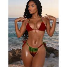 Womens Bikini Set Two Piece Swimsuit Red/Green Tie Side Halter Low Back Push Up Triangle Thong Beach Bathing Suit - Nhiều màu 640 - Xem 2