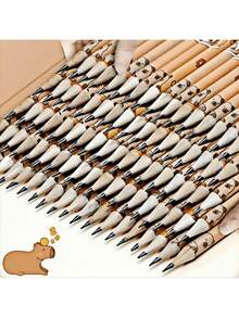 30pcs Wooden Pencils With Erasers, Capybara Design, Illustrator's Accounting Essential Tool, Suitable For Office, Drawing, Accounting, And Daily Gifts. High-Quality Wooden Cartoon Round HB Pencils With Cute Capybara Pattern: Sturdy Lead, Thick Barrel, With Eraser. Suitable For Writing, Sketching, Drawing, Student Stationery, Office Supplies! (White Eraser May Show Dirt, Which Is Normal) - Multicolor - View 2