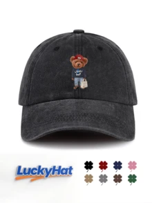 1pc Printed "Lucky Bear" Casual Retro Baseball Cap, Adjustable, Monochrome, Suitable For Streetwear And Everyday Wear, Animal Themed Dad Hat - Baseball Cap - View 11