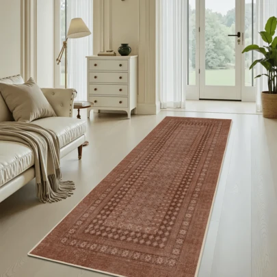 1pc Vintage Moroccan- Floral Striped Area Rug/Carpet/Doormat/Runner, Soft Washable Rug For Bathroom, Kitchen, Entryway, Hallway, Bedroom, Living Room, All Season