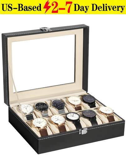 (2-7 Daysmust Arrive)1Pc Luxury Large Capacity Watch Storage Box, 10-Slot Watch Box, Jewelry Organizer Display Case, Watch Case, Watch Holder, Watch Display Case, Display Stand Holder For Watches, Bracelets, Men's Jewelry Box, Watch Stand, Watch Holder Stand, Watch Gift Box, Watch Display, Watch Organizer Box For Men & Women Organizer Storage Box, Mechanical & Electronic Watch Organizer, Watch Holder For Men, Watch Case For Men, Perfect Gift Display Box PU Leather Case, Watch Storage Box, Clock Display Box, Home Organization And Storage, Room Decor, Gift For Men And Women, Travel Valentine Day Back To School, Travel Jewelry Case