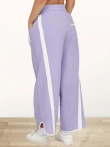 Imily Bela Women's Baggy Wide Leg Pants Casual Drawstring Elastic Waisted Contrast Color Workout Y2K Track Pants - Màu tím - Xem 5