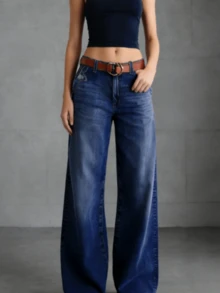 Ladies' Slim Fit Wide Leg Jeans (Dark Washed - High Waist Loose Straight Leg), Versatile For Daily Wear, Suitable For Family, Leisure, And Outdoor Activities, Suitable For Slimming Cuts From Teenagers To Adults, Simple Minimalist Design, Comfortable Full-Length Denim Pants.PLEASE ORDER ONE SIZE UP. - Giặt tối - Xem 6