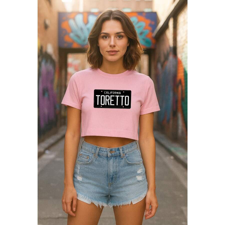 Women's Cropped T-Shirt Dominic Toretto Fast & Furious Car California - Baby Pink - View 1