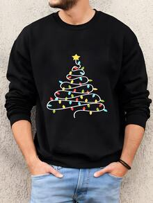Mens Sudadera De árbol De Navidad Luces: Regalo Crewneck Vacaciones Sudadera - Negro - Ver 1