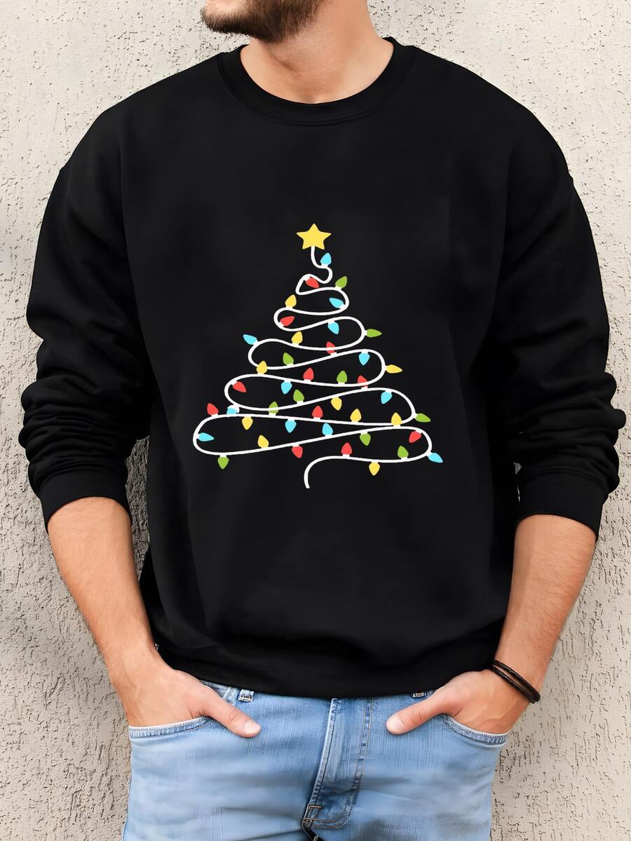 Mens Sudadera De árbol De Navidad Luces: Regalo Crewneck Vacaciones Sudadera - Negro - Ver 1