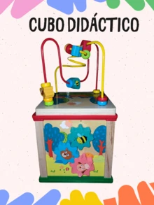 Cubo didáctico de madera para niños mayores a 1 año, material resistente, en medidas de 15 cm x 28 cm, con 4 caras con diferentes actividades como embonar figuras, engranes, circuitos, giro de piezas, parte superior desmontable, fácil de guardar, para actividades de estimulación temprana, preescolar, alimenta la mente de tu pequeño con el cubo de actividades - Multicolor - Ver 12