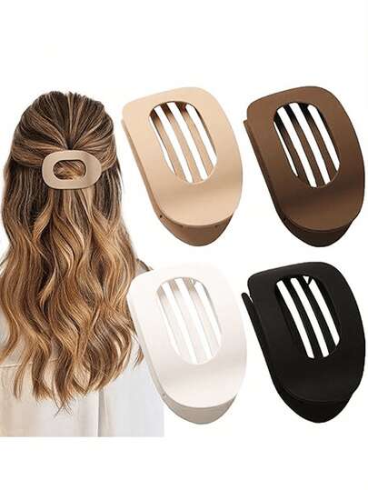 4pcs/1pc Women's 9.4cm/3.7in Large Black, White, Khaki, Brown Lightweight Plastic Hair Clips, Fashion Versatile High-End Elegant Simple Solid Color Hair Claws, Suitable For Daily Outing, Casual, Party, Beach, Commute, Vacation, Hair Styling, Washing Face, Makeup, Outfit Accessory, Hair Slide, Hair Barrettes, White Hair Accessories, Black Accessories