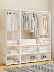 1pc Multi-Functional Space-Saving Wardrobe Storage Rack, Large Capacity Closet Storage Space With Hanging Rod And Shelves, Easy To Assemble, DIY Foldable Bedroom/Dorm Clothes & Shoes Organizer (Black/White) - Multicolor - View 11