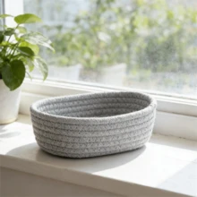 1/3pcs Handmade Woven Storage Basket, Bohemian Style Desktop Organizer Basket, Bathroom Vanity Organizer, Kitchen Snack & Candy Rack, Toy Storage Bin, Home Decor Basket, Gift Basket, Cosmetic Organizer Basket - Light Grey - View 9