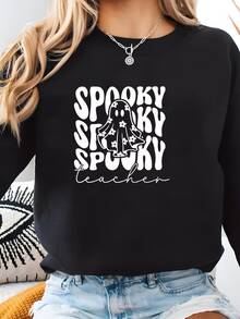Profesor Espeluznante, Halloween, Espeluznante, Tee Gráfica, Camisa De Halloween, Profesor Halloween, Fantasma, Octubre, Tela Bella. Gildan Crewneck Sudadera - Negro - Ver 2