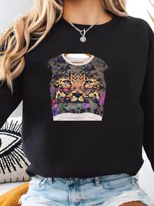 Suéter Leapord Vintage, Suéter De Piel Falsa, Animal, Streetwear Americano, Suéter Multicolor Sudadera - Negro - Ver 1
