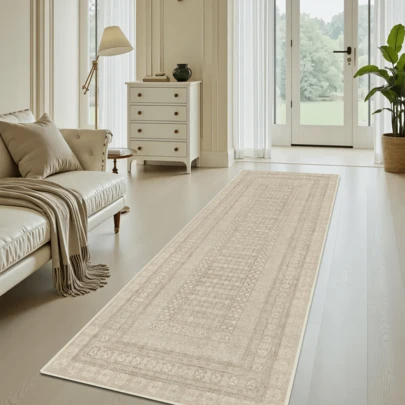 1 件装复古摩洛哥风格花卉条纹地毯/地垫/门垫/走廊地毯，柔软可水洗，适用于浴室、厨房、玄关、走廊、卧室、客厅等四季家居装饰