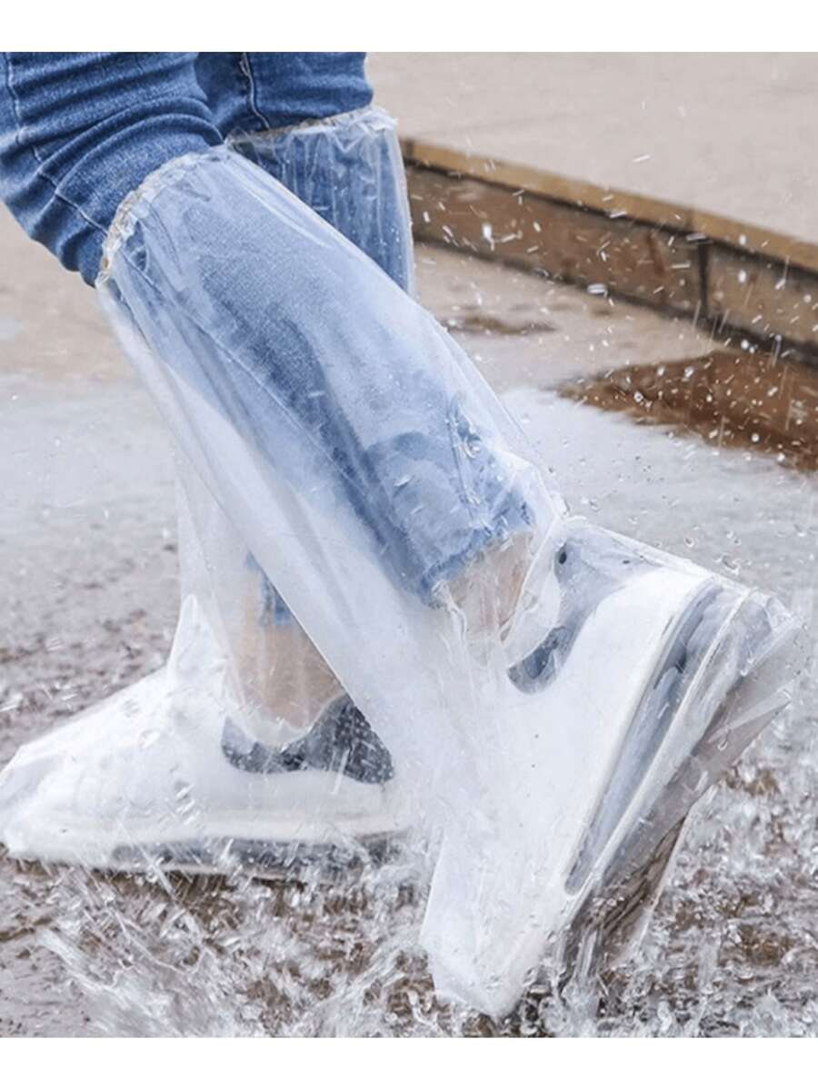5 Packs Outdoor Wear-Resistant Isolation Foot Covers Waterproof Anti-Slip Thickened High-Cut Disposable Rain Boots - Clear - View 1