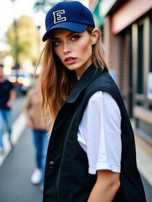 1顶男女通用26字母可调节棒球帽，休闲透气遮阳帽，适合春夏日常室内外穿着 - 藏蓝色 - 查看 2