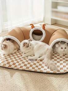 Cat Tunnel, Cat Bed, Small Pet Tunnel, Small Pet Bed, Deer, Pet Bed, Hidden Play Toy, Cat Tunnel, Play & Sleep, All-In-One Bear Shaped Tunnel, Cat Bed, Pet Bed, Warm Bed, Rabbit, Hamster Tunnel Bed - Multicolor - View 6