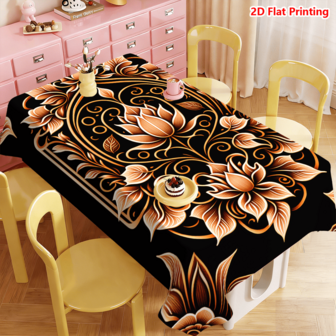 1/20pcs Spring Tablecloth, Black Base With Elegant Golden Floral Pattern, Luxury Embossed Design, Perfect For Holiday Decor, Kitchen, Outdoor Garden Party, Restaurant Home Decor, Also An Ideal Gift For Friends And Family, Ideal For Spring Home Decoration
