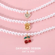 公主风猫咪项链，樱桃心形蝴蝶结吊坠宠物项链，宠物生日礼物纪念品，适合小型猫狗 - 彩色 - 查看 4