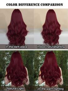7JHH WIGS 28 Inch Extra Long Wavy Wine Red Wig For Women, Mixed With Pink Highlights Fluffy Wavy Curly Hair With Bangs, Made Of Heat-Resistant Synthetic Fiber, Suitable For Daily Wear, Music Festivals, Halloween Costume Parties And Other Occasions - Burgundy - View 9
