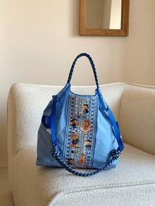 New Women's Tote Bag, Nylon Embroidered Animal Circus Pattern Design, Large Capacity Shoulder Bag, Lightweight Foldable, Suitable For All Seasons, Shopping, Commuting, Outdoor, Gym, Holiday Party, Surprise Gift - Multicolor - View 14