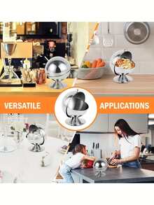1pc Stainless Steel Sphere Shaped Airtight Spice Jar With Flip Lid, Kitchen Sugar Canister, Double-Sided Seasoning Bottle, Ideal For Storing Sugar And Candies, Kitchen Accessory, Candy Jar - Silver - View 5