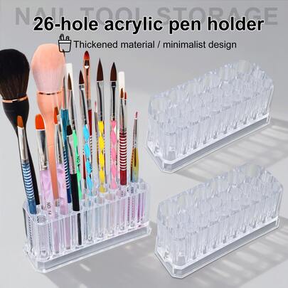 New 26-Hole Acrylic Transparent Nail Art Organizer Box, Brush Holder, Drill Bit Display Stand, Simple Acrylic Transparent Pen Holder