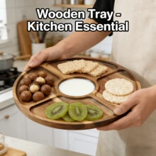 五格花形多功能托盘 - 采用大叶相思木制成，木质托盘，不易碎裂。耐热，易于清洁。节省空间。可用作甜点盘、蔬菜盘，用途广泛，可盛放各种食物，如零食、糖果、水果、坚果和蛋糕 - 适用于家庭、生日、派对、野餐、庭院和斋月菜肴展示。必备多格托盘，厨房配件，斋月装饰。 - 鏽棕色 - 查看 2