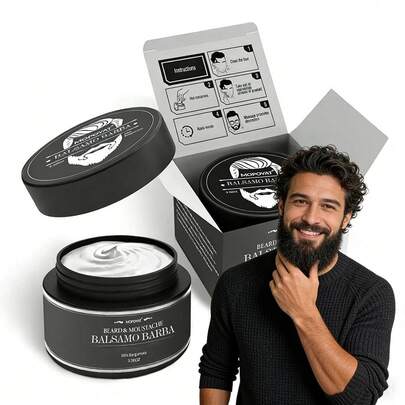 Bálsamo para barba MOPOYAT: ¡Realza el atractivo de tu barba! Cuidado diario de la barba. La barba es el verdadero sello distintivo de un hombre: el regalo perfecto para novios, padres y amigos varones. Fórmula sin alcohol.