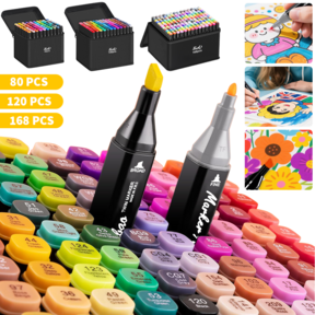 Lislark 80/120/168 Colors Alcohol Markers Dual Tip Art Markers With Pen Holder And Case For Adult Painting Supplies Perfect For Painting, Coloring Book, Sketching And Drawing
