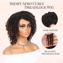 Short African Twist Braided Wig, Faux Dreadlocks, Glueless Synthetic African Curly Hair Wig, Brown Ombre Color, Heat Resistant Synthetic Hair, Suitable For Women's Daily Wear, Cosplay Or Party - Brown Ombre - View 4