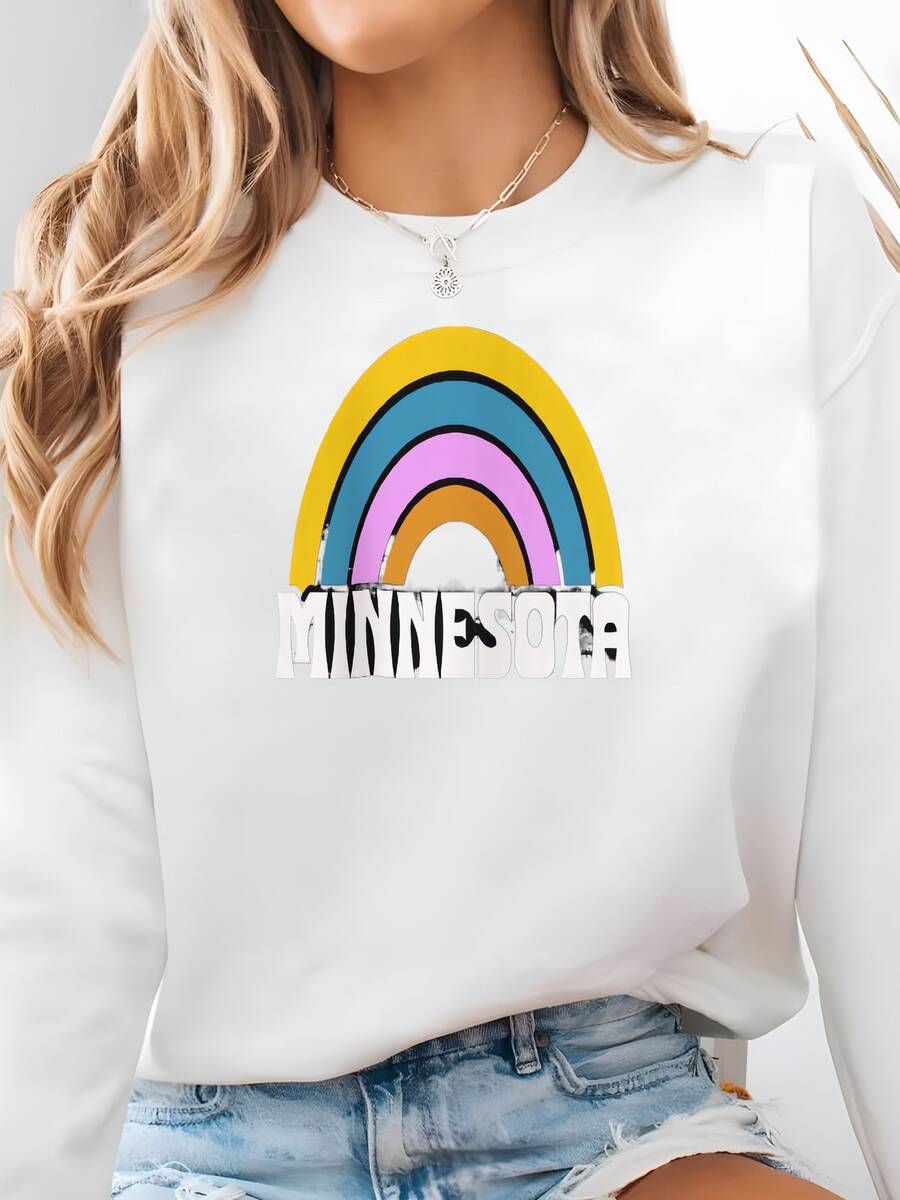 Sudadera Vintage Minnesota: Minneapolis Estilo Arco Iris Sudadera - Blanco - Ver 1