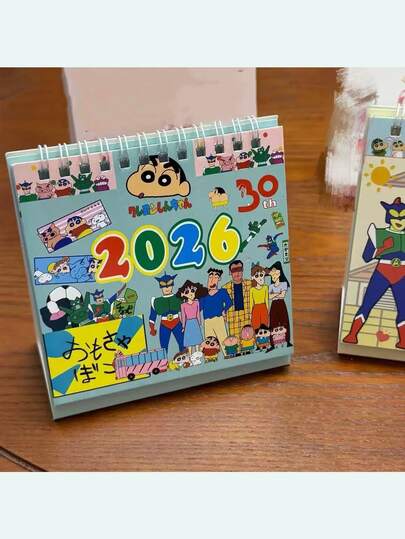 2026 Crayon Shin-Chan Desktop Calendar Decor, Cute Cartoon Style High-Quality Calendar, Includes 4-Month Academic Calendar, Daily/Weekly/Monthly Planner And Annual Schedule, Suitable For 2026. Belongs To School & Office Supplies Category, Part Of 2026 New Year Gift Series.