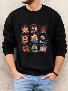 Hombres Retro Pepitas De Pollo Sudadera De Navidad, Feliz Comida Cubo Boo Sudadera - Negro - Ver 2