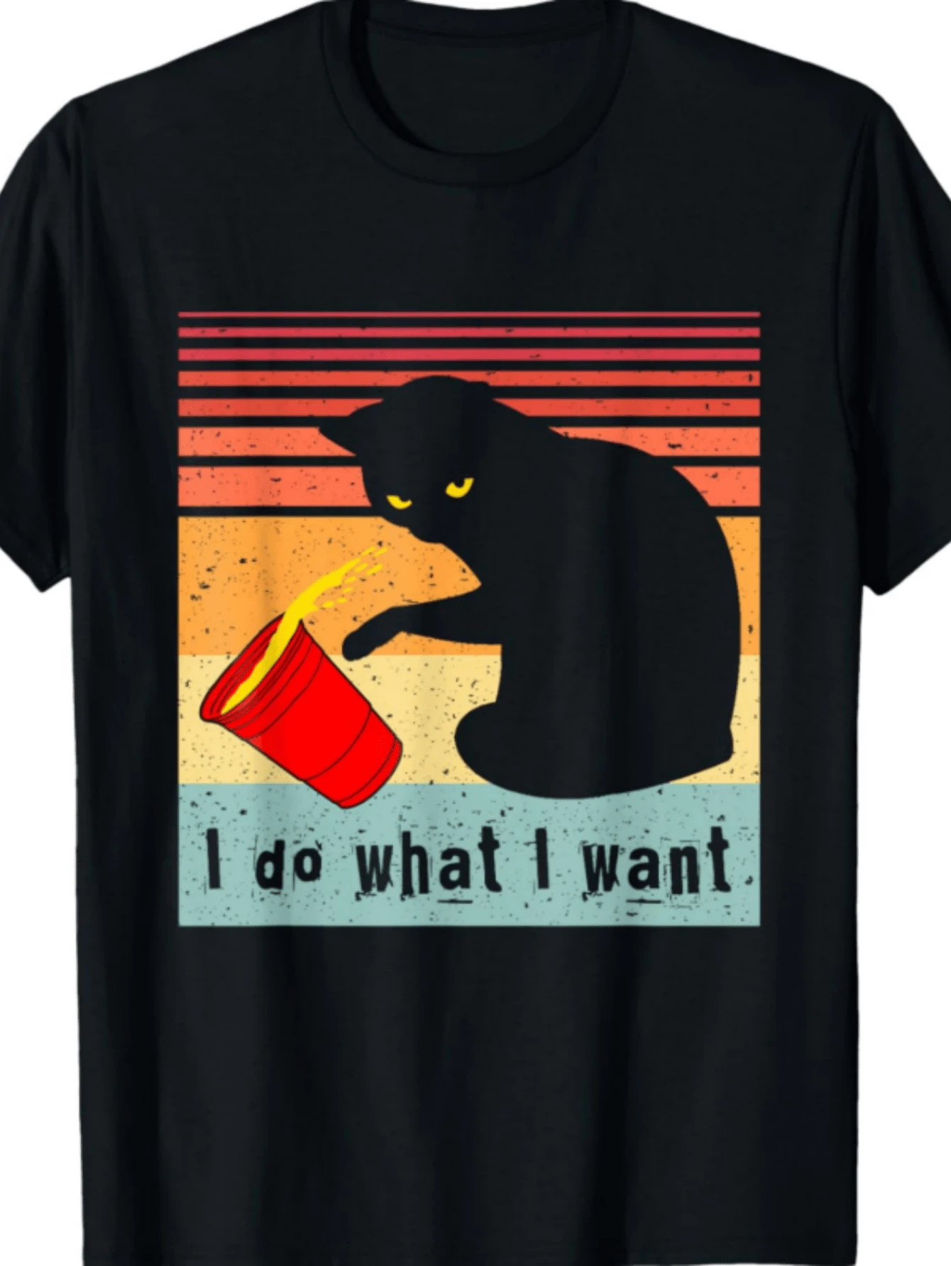 Do What I Want Vintage Black Cat Red Cup Funny My Cat T-Shirt - Negro - Ver 1