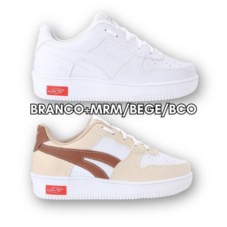 kit 2 Tênis Infantil Menino Menina Unissex Colorido Escolar Casual Esportivo Calçado Do 26 Ao 33 Confortável Dia A Escola Azul E Laranja Neon Moderno Estiloso Fashion Kids Divertido Color Black Crianças Resistente Macio Fácil De Calçar Cadarço Sola Antiderrapante Brincar Passeio Moda Masculino Feminino Meninos Meninas - KIT BRANCO+MRM/BEGE/BCO - Visão 1