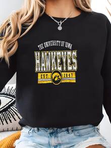 Sudadera De Cuello Gráfico Campeón De La Universidad Vintage De Hawkeyes Sudadera - Negro - Ver 1