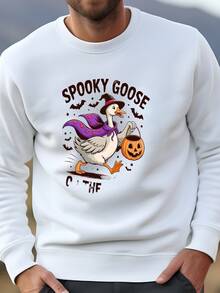 Hombres Ganso Espeluznante En La Camisa Suelta: Divertida Camiseta Bruja De Halloween Sudadera - Blanco - Ver 2