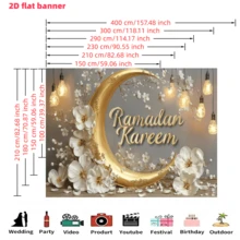 1PC,2d Flat, Ramadan Festival Background Banner, Made Of Polyester Fabric, Featuring A Golden Crescent Moon And Flower Design, Suitable For Decorating Ramadan Parties, Eid Al Fitr, Islamic Festival Events, Weddings, Birthdays, Holiday Parties, Anniversaries, Party Celebrations, Home/Garden/Indoor/Outdoor Decorations, Wall Decorations, Photography Background Props, Ramadan Festival Background Fabric, Party Decoration Supplies - Multicolor - View 4