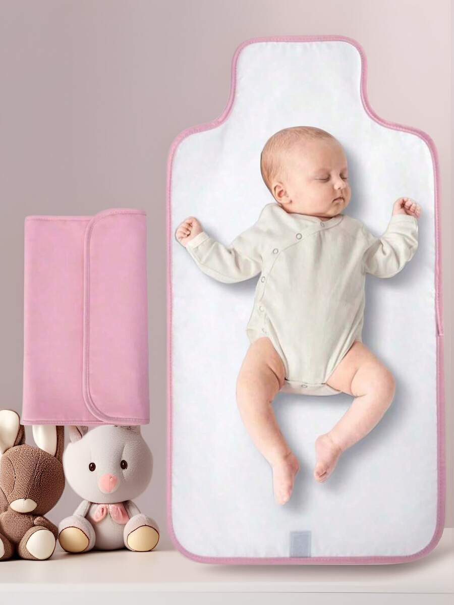 1 pièce Tapis à langer portable, tapis à langer de voyage détachable avec poche pour lingettes humides, cadeau idéal pour la baby shower, nouveau-nés filles et garçons, convient pour 1-8 mois - Rose pâle - Voir 1