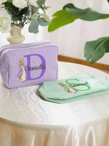 个性化化妆包，两种尺寸可选，多种颜色可选，个性化礼品，姓名手提袋，现代姓名，复活节，兔子，复活节复活，春天，复活节彩蛋，复活节篮子，定制礼品袋，字母组合礼品袋，大号复活节袋，定制复活节袋，复活节袋，复活节手提袋，儿童复活节袋，复活节彩蛋寻宝袋，兔子礼品袋，定制复活节礼品 - 彩色 - 查看 12