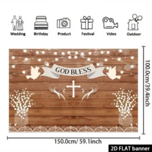 2d Flat,1pc God Bless Baptism Backdrop Rustic Wooden Board Wall Sparkle Bokeh Photography Backdrops First Holy Communion Photo Background White Floral Baby Christening Party Banner Studio Booth Props - Multicolor - View 6