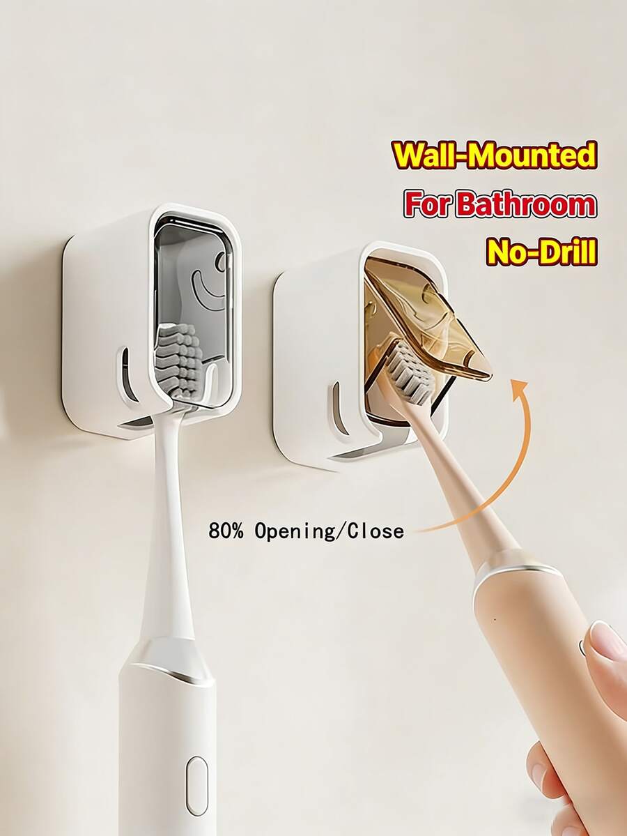 Portaspazzolino da parete, in materiale plastico durevole, installazione senza foratura, portaoggetti salvaspazio per il bagno, design a staffa a U, adatto per spazzolini elettrici e tradizionali, accessorio da bagno moderno, facile installazione, regalo perfetto per famiglia e amici (confezione in cartone, resistente ai danni)