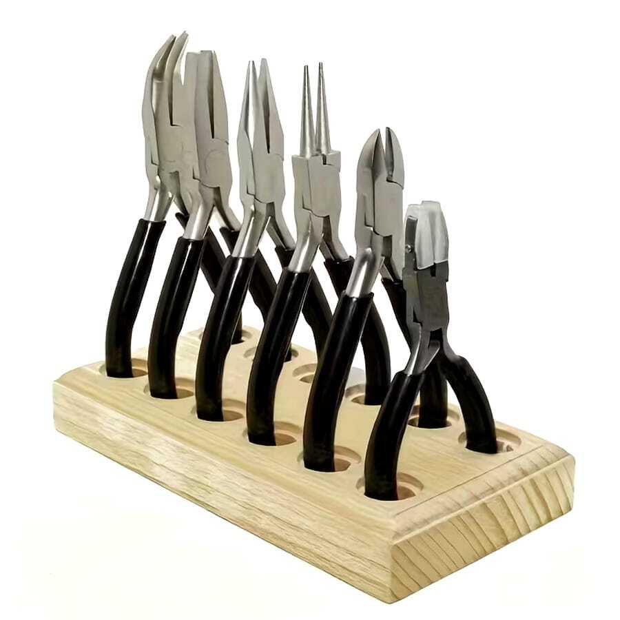6 piezas Alicates para hacer joyería + 1 caja de almacenamiento de madera, que incluye alicates de punta redonda, alicates de punta plana, alicates de punta afilada, juego de alicates para joyería artesanal con estante de madera, suaves y sin rebabas, adecuados para manualidades con cuentas, exhibición y empaque de alicates de joyería, bandeja de almacenamiento de alicates de joyería, kit de herramientas DIY
