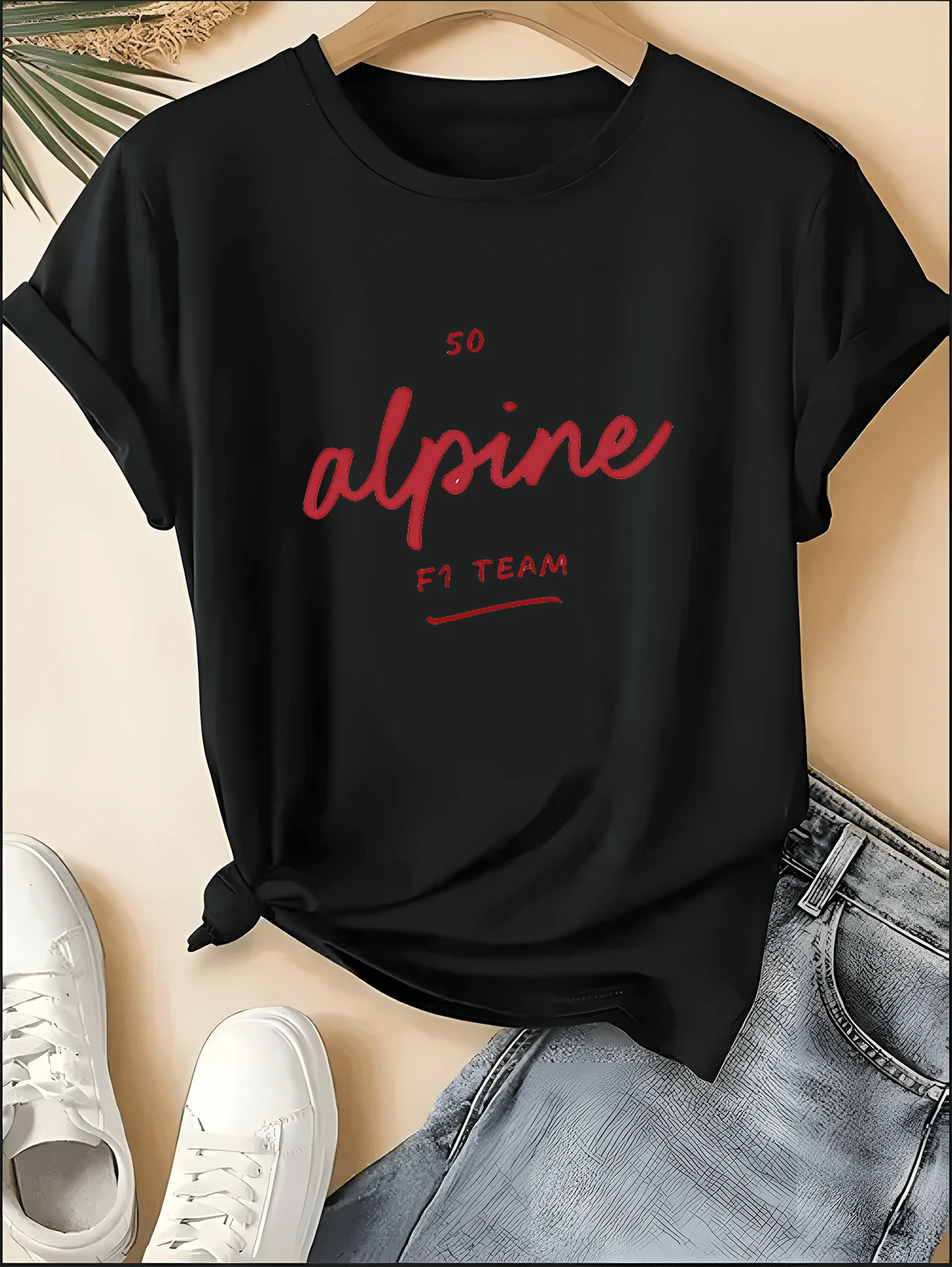 Comfort Color Alpine Handwritten Team Graphic T-Shirt Pretty F1 Aesthetic Racing Shirt - màu đen - Xem 1