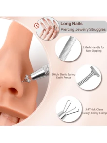 Piercing Tapered Ball Clamp Tool For Jewelry Replacement - 16G 18G 20G Flat Back Earring Piercing Needle Tool, Threadless Push Pin, Inner And Outer Piercing Aid Tool, Suitable For Ear/Nose/Navel/Horseshoe/Lip/Eyebrow/Tongue Piercing. - Silver - View 6